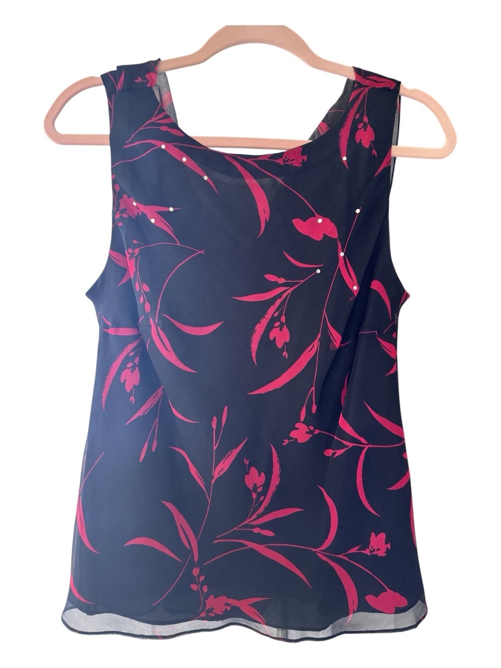 True Y2K Vintage Robbie Bee 100% Silk Floral Camisole Top 10 Red Black Chiffon